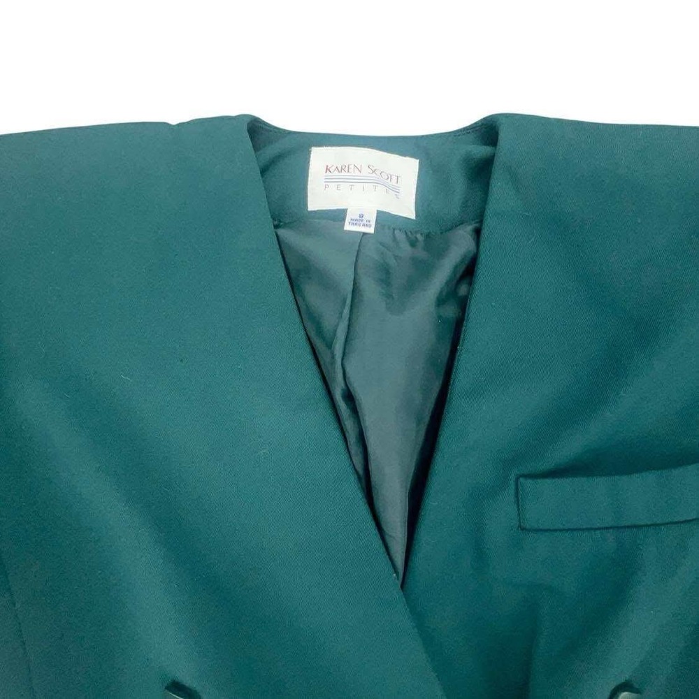 Vintage Karen Scott size 8 Petites Green Short‎ Sleeve Blazer Jacket Business - Picture 6 of 12